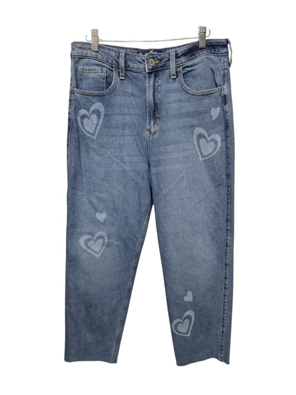 Hollister Ultra High-Rise Vintage Straight Stretch Jeans Heart Print Size 11R